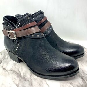 Miz Mooz Booker Black And Brown Multi Strap Leather Booties 39 Wide Moto Rugged